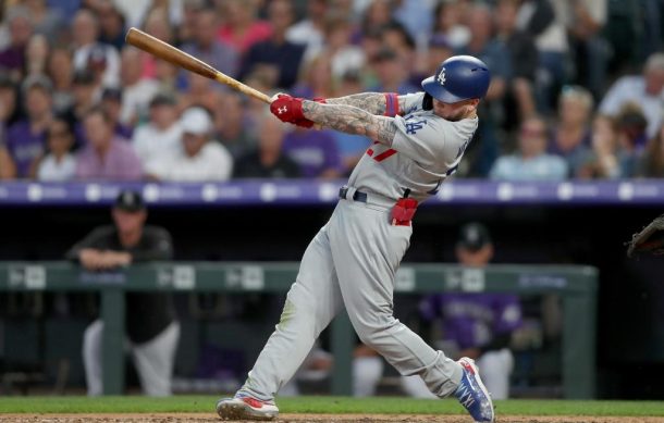 Alex Verdugo de los Dodgers, durante el partido de beisbol de los