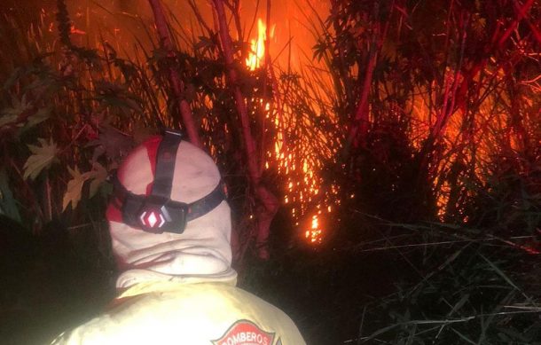 Contienen bomberos fuerte incendio dentro de una presa en Tlajomulco