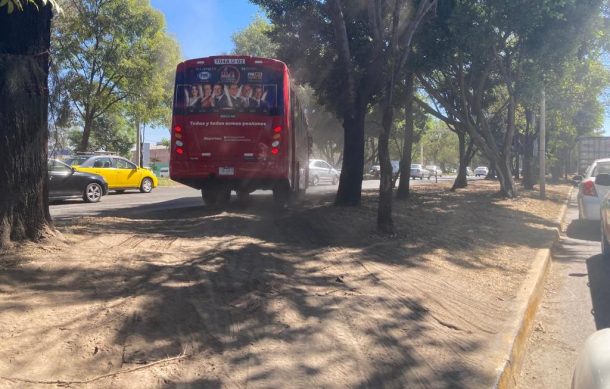 Camiones circulan por el camellón de Lázaro Cárdenas evitar obras