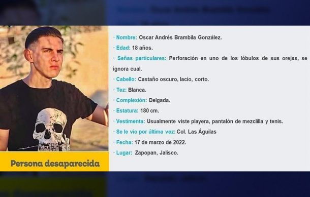 Piden ayuda para localizar a joven desaparecido en Las Águilas