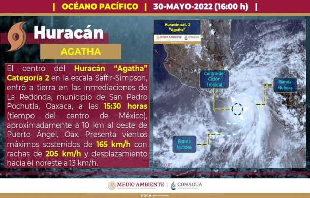 “Agatha” toca tierra en Oaxaca como huracán categoría dos