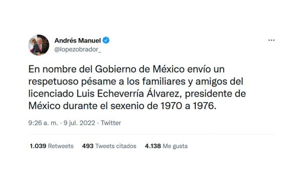 AMLO ofrece condolencias por fallecimiento de Luis Echeverría