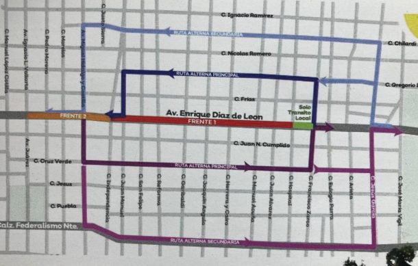 Habrá cuatro rutas alternas en obras de avenida Díaz de León