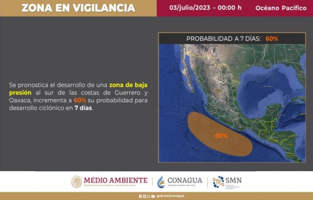 Pronostican desarrollo de zona de baja presión cerca de Guerrero y Oaxaca