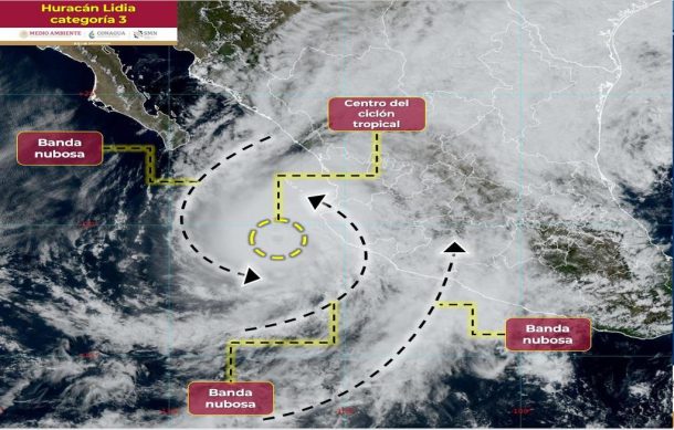 “Lidia” presenta rachas de viento de hasta 250 km/h cerca de Jalisco