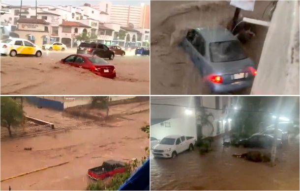 Desbordamientos de arroyos en Vallarta, hay vehículos arrastrados por las corrientes