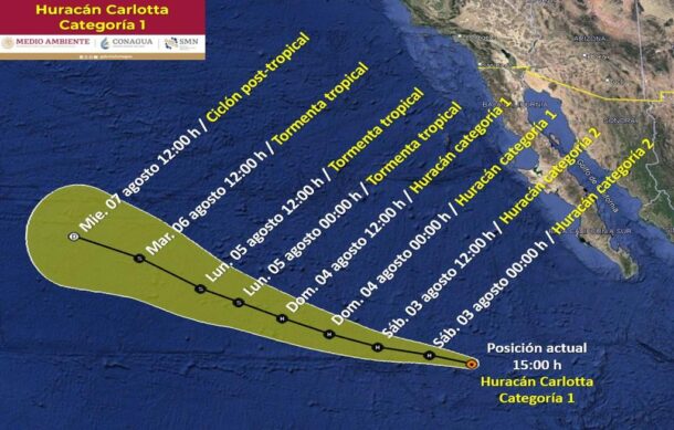 “Carlotta” se mantiene como huracán categoría uno