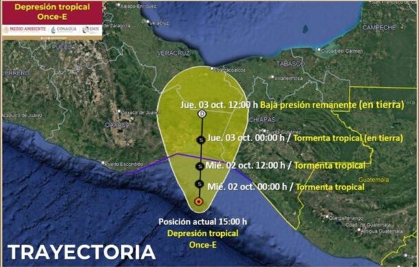 Se forma la depresión tropical Once-E cerca de Chiapas