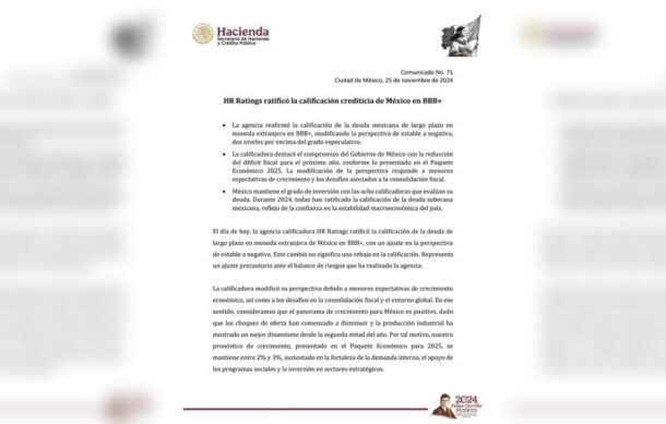 Hacienda discrepa de perspectivas de HR Ratings