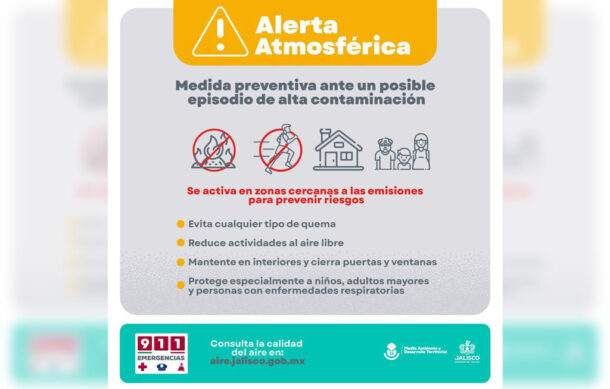 Activan alerta atmosférica para los municipios de Tala, Zapopan, Guadalajara y Tlajomulco