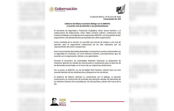 Segob reporta acuerdo con AMOTAC pese a bloqueos parciales